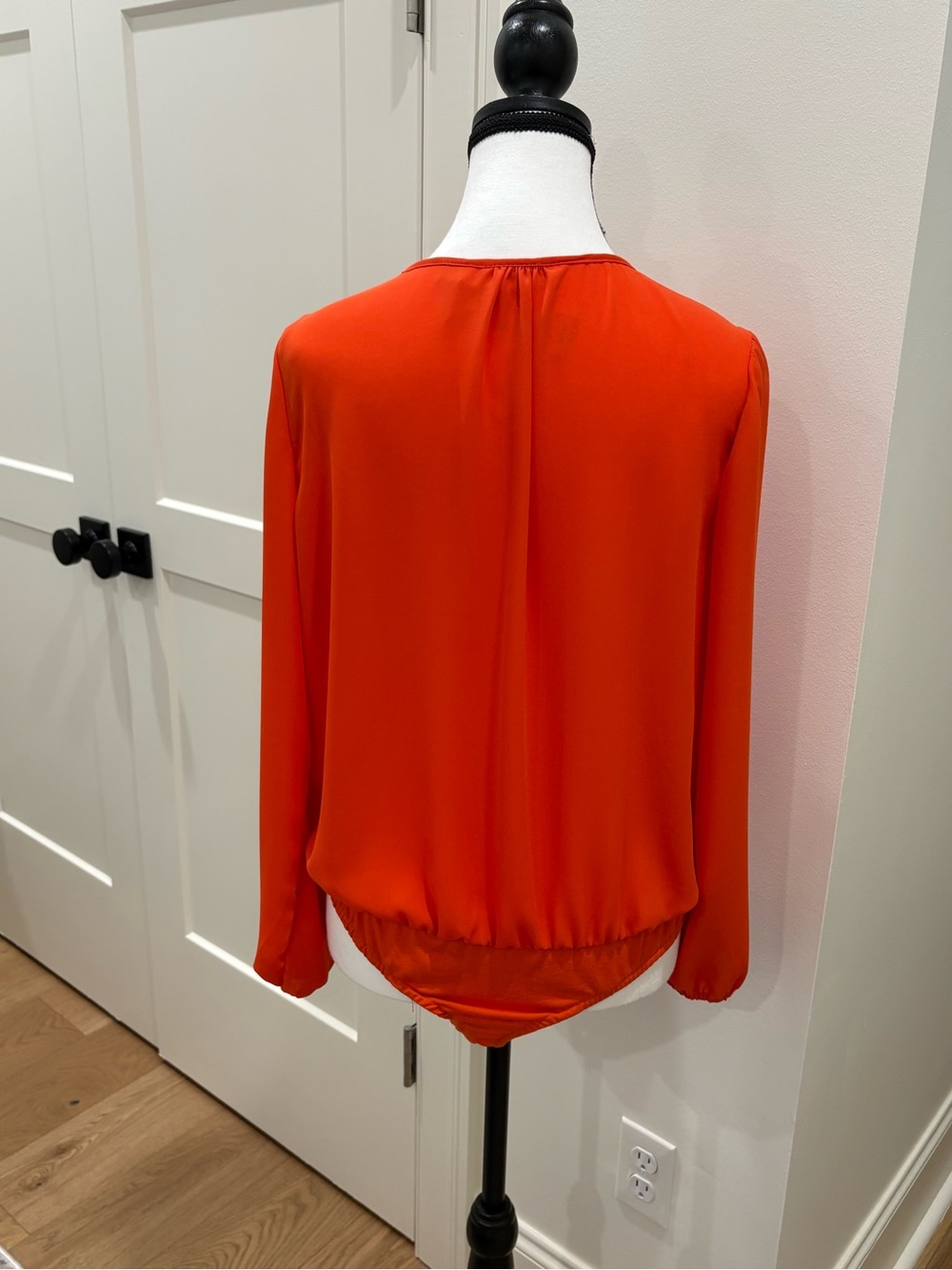 New York & Company Orange Long-Sleeve Surplice Bodysuit - Picture 2 of 8